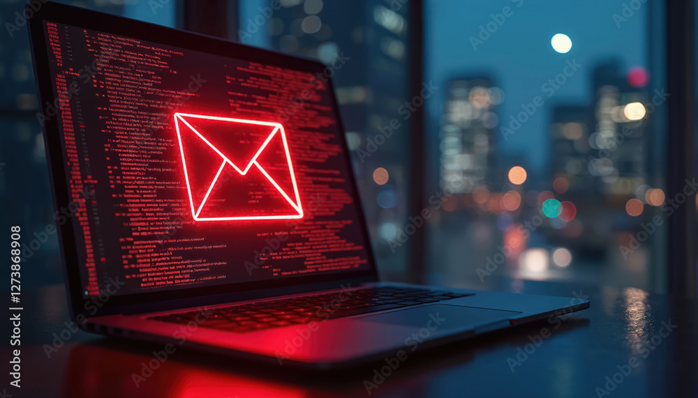 Poster ransomware email displayed on computer screen. cybersecurity concept illustrates phishing attack, ha