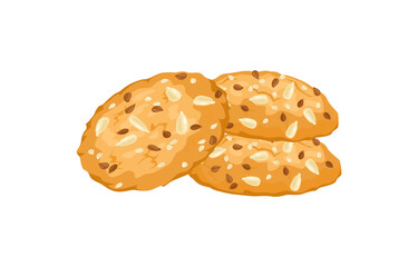 Cookies with flax, sesame and sunflower seeds isolated on white background. Vector cartoon flat illustration.