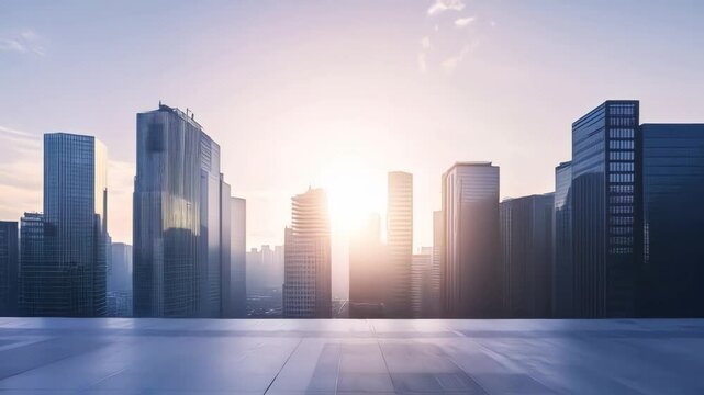 Cityscape rooftop view skyline. Tall buildings office architecture. Business travel modern development. Low angle perspective video