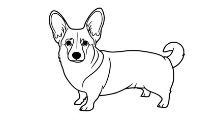 Corgi dog line drawing. Pembroke Welsh Corgi breed standing. Pet shop veterinary logo. Black outline illustration white background