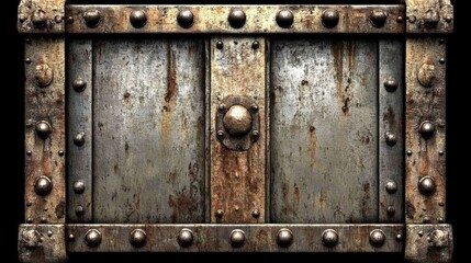 Fototapeta premium Close Up of a Weathered Metal Surface with Heavy Rusting and Rivets in a Dark Tone