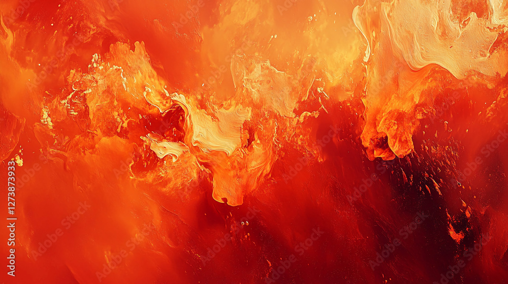 Poster abstract image of dynamic fluid orange and yellow swirls, resembling flowing lava or fiery motion, s