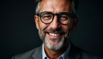 Businessman with glasses smiling with happy face, isolated on pastel background