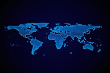 Dark blue background world map white dots blue lines grid pattern