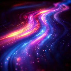 Obraz premium An abstract light trail background, with streams of neon blue and purple flowing against a dark backdrop