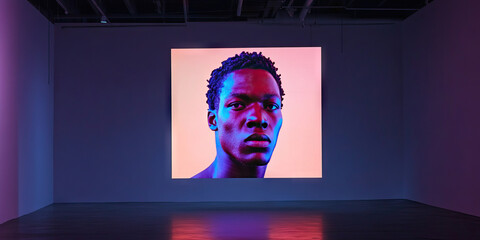 Projected Portrait of a Young Man in a Gallery Setting