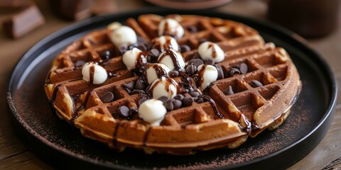 Fototapeta premium Rich Mocha Waffle Infused with Coffee and Chocolate Drizzle
