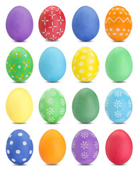 Easter eggs in different colors isolated on white, set
