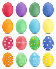 Easter eggs in different colors isolated on white, set