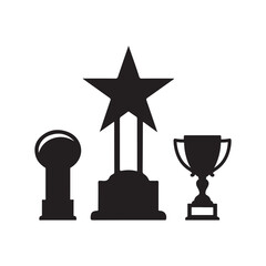 gold trophy cup award vector icon set silhouette flat design illustrations