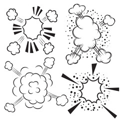 Vector illustration of comic style explosion in black and white set