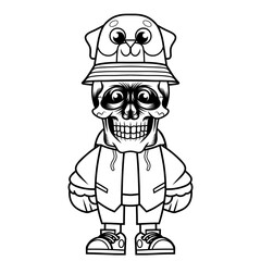 Mascot character design cartoon rottweiler hat outline