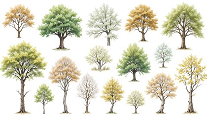 Seasonal tree illustrations nature digital art vibrant colors aerial view gigapixel cgi