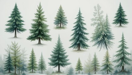 Obraz premium Serene pine trees forest digital art calm environment aerial view nature concept