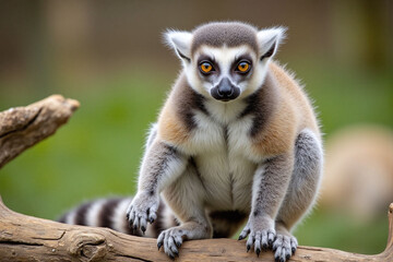 Fototapeta premium Lemur ring-tailed branch fur eyes markings outdoor