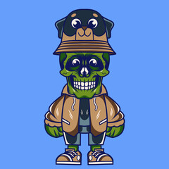 Mascot character design cartoon rottweiler hat