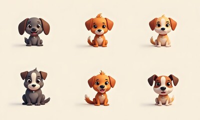 Obraz premium Adorable 3D Puppies with Collars in Row Formation on Beige Background