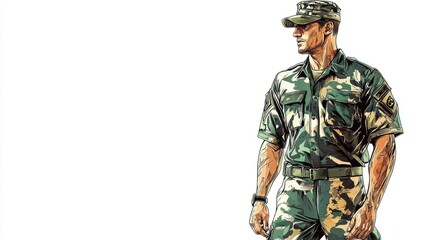 Fototapeta premium Confident Soldier in Camouflage Uniform