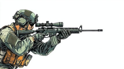 Fototapeta premium Precision in Action: Elite Soldier with Sniper Rifle