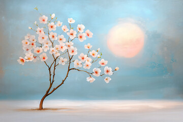 P A calming pastel image of a Japanese plum b