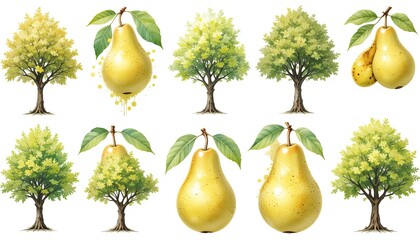 Nature illustration of pears and trees botanical art greenery studio close-up gigapixel design
