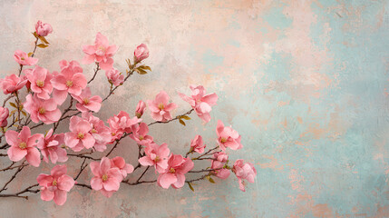 vibrant composition of pink magnolia flowers blooming against textured pastel background, creating serene and uplifting atmosphere