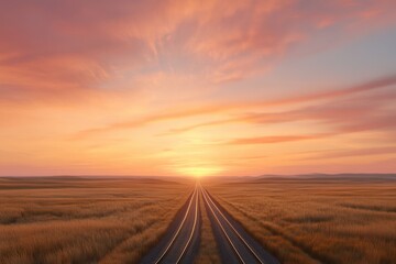 Sunset railway tracks in serene countryside