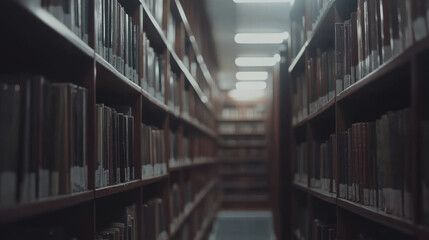 Obraz premium quiet library with rows of bookshelves filled with books, creating serene atmosphere for reading and study