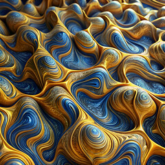 Abstract gold and blue swirling pattern.