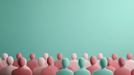 Engaged audience of diverse figures in pastel colors, representing participation and interaction in presentation or event