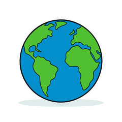 Earth icon. Planet Earth with continents and oceans, isolated on white background. Globe symbol. Vector illustration