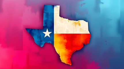 Texas State Flag Map with Abstract Watercolor Effect