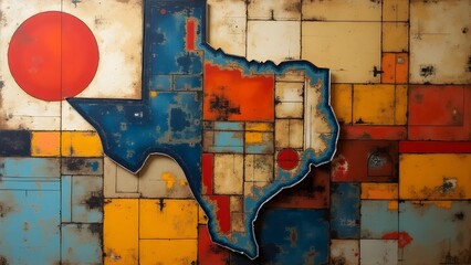Textured Texas Graphic, Modern Art Composition, Independence Day Theme