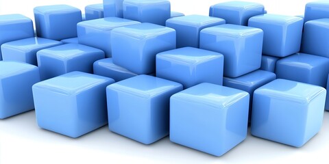 Abstract Blue Cubes 3D Shiny Geometric Blocks Background art pile clean style image light