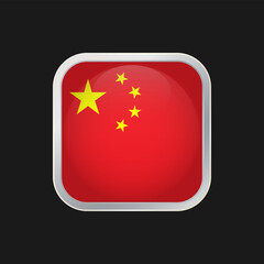 Chinese flag icon isolated on black background. Square vector icon with rounded corners and silver borders