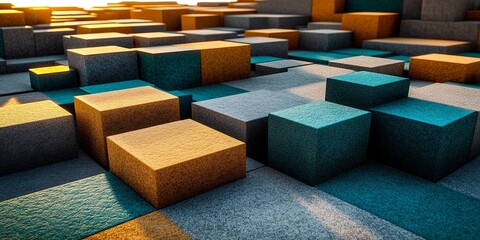 Fototapeta premium Abstract 3D Cubes Geometric Pattern Background Texture Design Art Gold Teal Gray Image