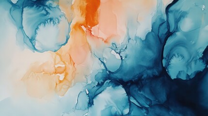 Naklejka premium Abstract Ink Painting with Blue and Orange Tones for a Fluid Aesthetic