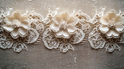 Obraz premium Delicate floral lace embellishments textile studio macro photography soft lighting artistic design