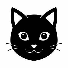 Black cat head face contour icon. Line pictogram. Vector on white background.