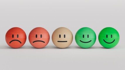 Set of emoji emoticons with sad and happy mood, evaluation, Increase rating, Customer experience, Satisfaction and best excellent services rating concept, Customer service evaluation. 3d render.