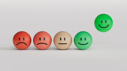 Set of emoji emoticons with sad and happy mood, evaluation, Increase rating, Customer experience, Satisfaction and best excellent services rating concept, Customer service evaluation. 3d render.