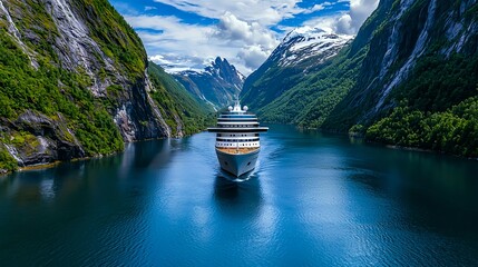 Majestic Cruise Ship Navigating Picturesque Fjord Landscape