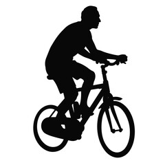 Obraz premium Elderly male cycling silhouette against white background, fitness concept