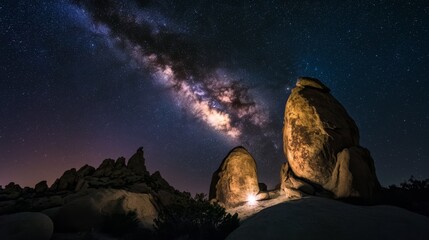 Milky Way over Desert Rocks at Night