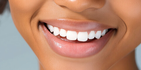Naklejka premium Close-up of a Smile Showing White Teeth and Pink Lips