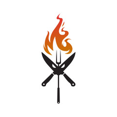 Knife fire logo design template flat vector and illustration