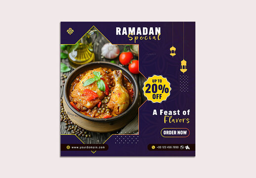 Ramadan Food Sale Social Media Post Template &ndash; Iftar Feast Advertising Design in - Editable  AIT Format