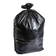 Black plastic garbage bag, large bag tied at the top isolated on transparent background.png