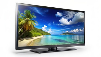 Fototapeta premium Flat-screen Television on White Background