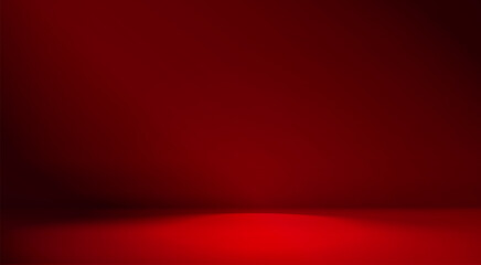 Red studio background. Abstract limbo podium studio room. Dark red gradient wall floor and spotlight scene. Showcase, promotion display. Vector stage mockup illustration